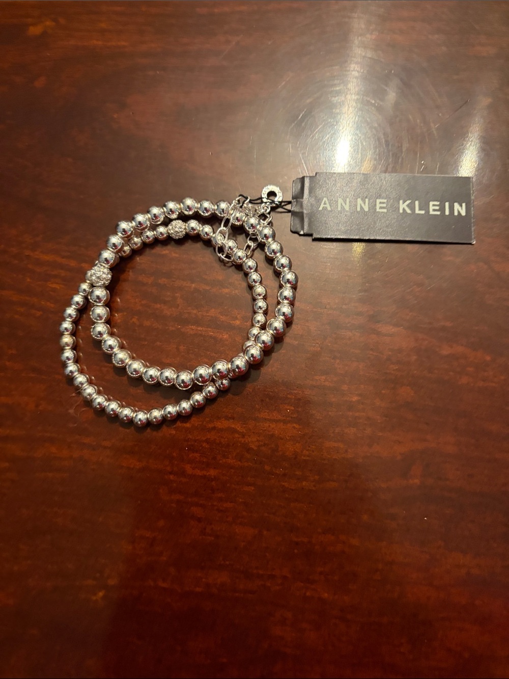 Anne Klein Polished Silver Bead Stretch Bracelet Set
